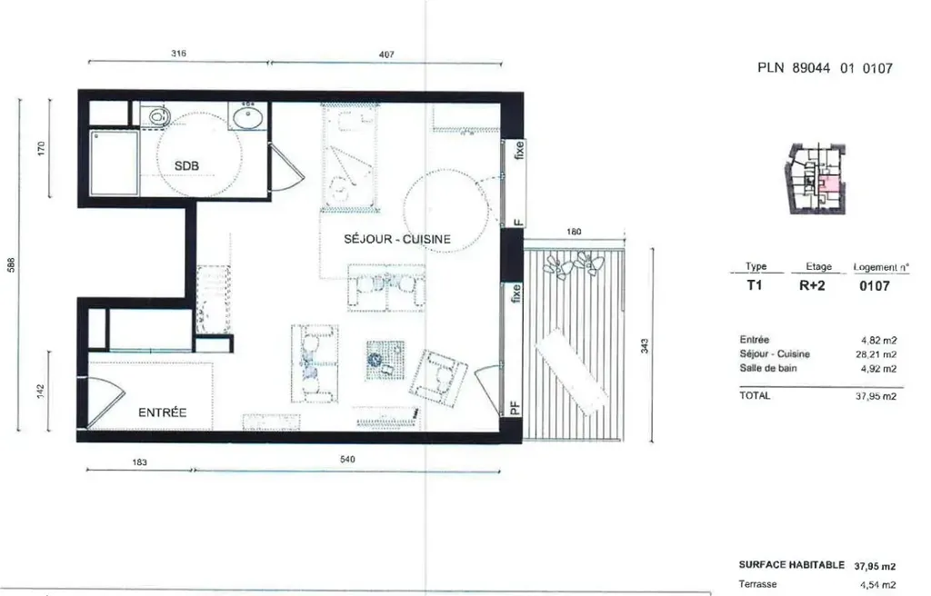 Floor Plan - Studio with Balcony in Ostwald