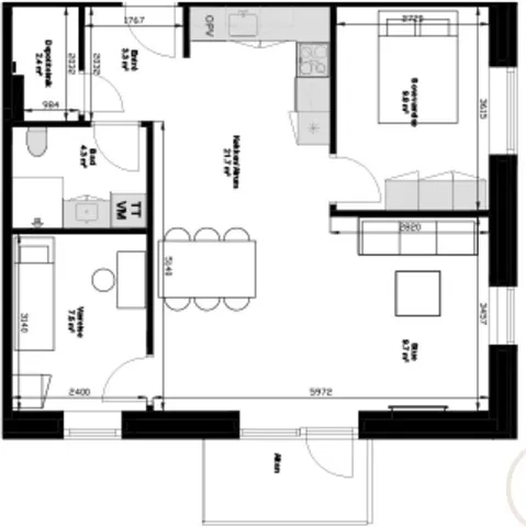 Plaan - 3-toaline korter asukohas Aalborg Øst