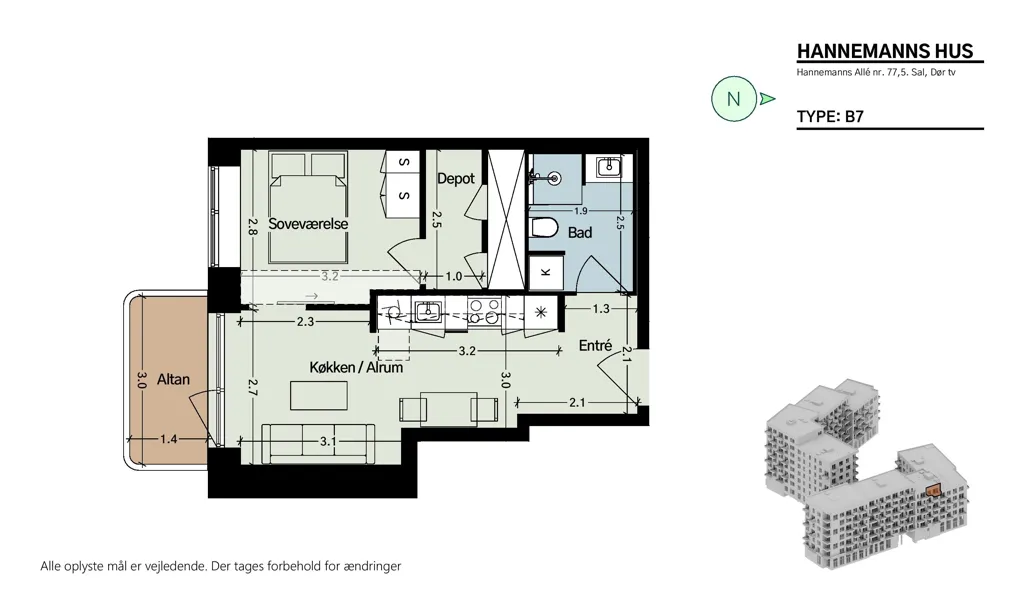 Floor Plan - Spacious 2-Bedroom Apartment with Balcony in Ørestad Syd