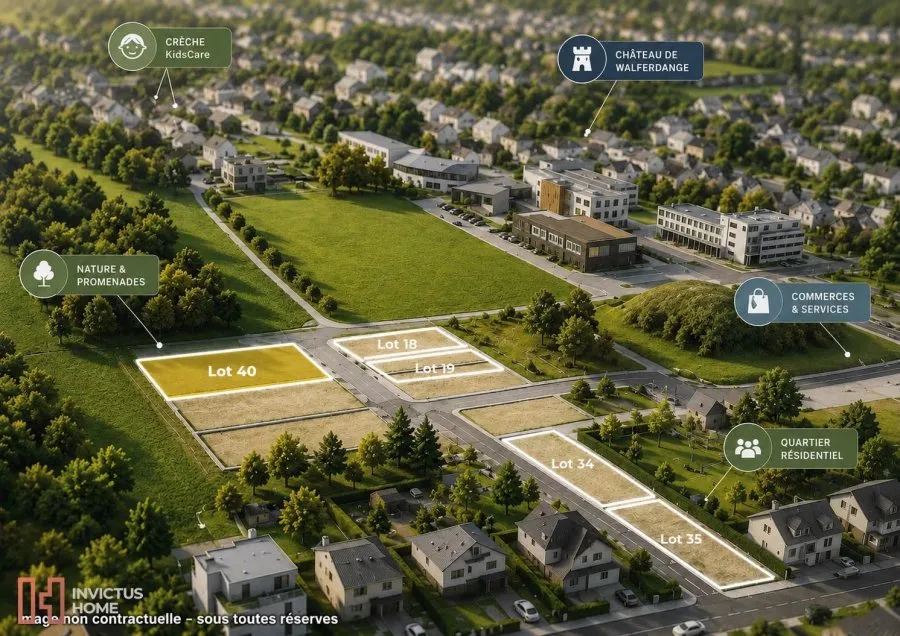 Vue aérienne - Terrain Constructible Libre de 3 Côtés à Helmsange