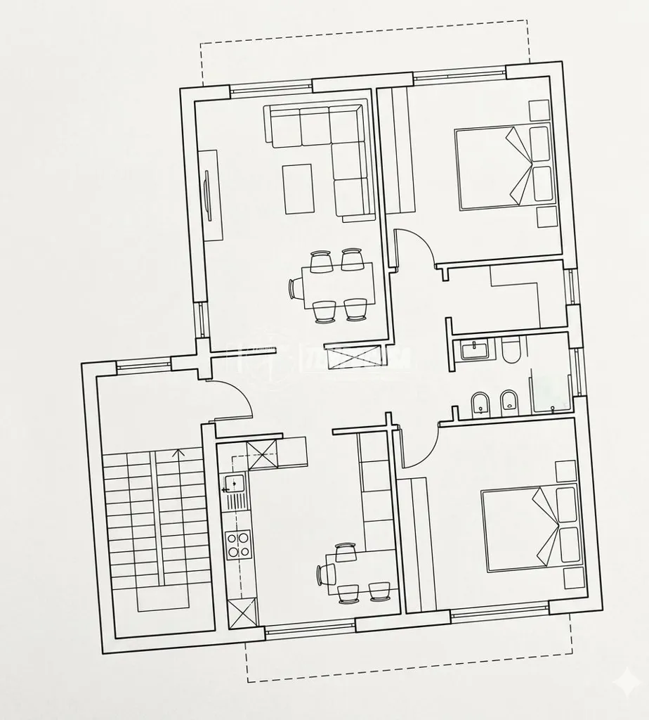 Plan - Trilocale with Dual Balconies in Mantova