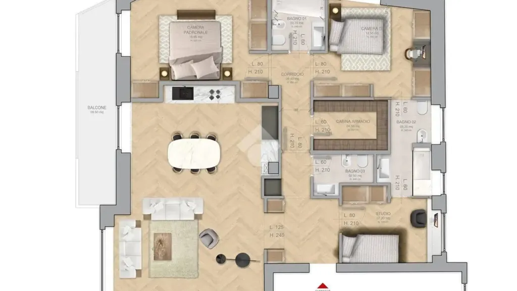 Plan - Apartment with Triple Exposure in Balduina, Rome