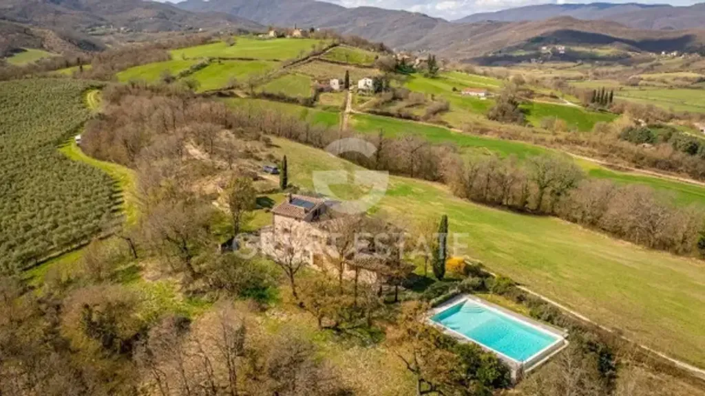 Aerial - Restored Tuscan Casale with Pool in Padonchia