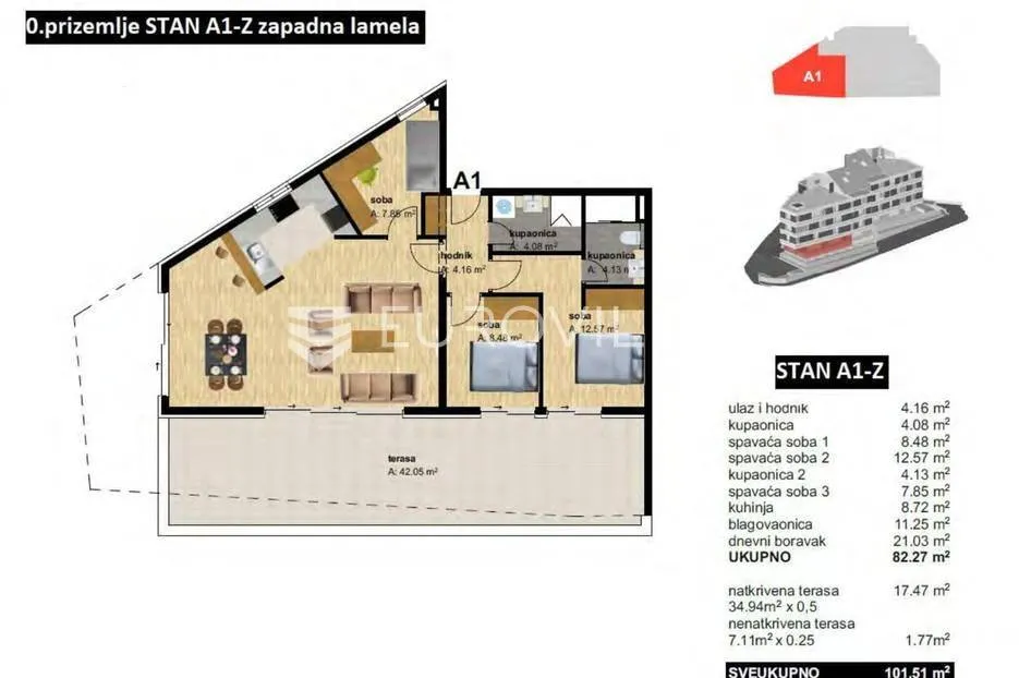 Planimetria - Three-Bedroom Apartment with Terrace in Baška Voda