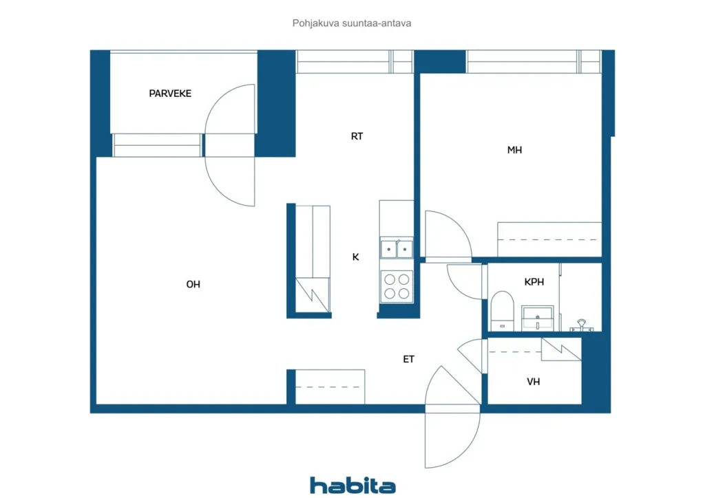 Plan - Modernised Apartment with Glazed Balcony in Viitaniemi