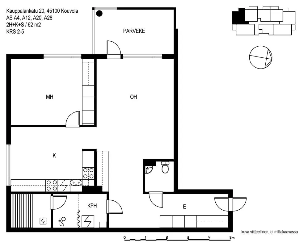 Floor Plan - Apartment with Glazed Balcony in Kouvola