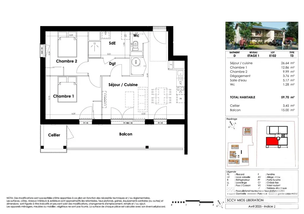 Planimetria - New T3 Apartment with Balcony in Mios