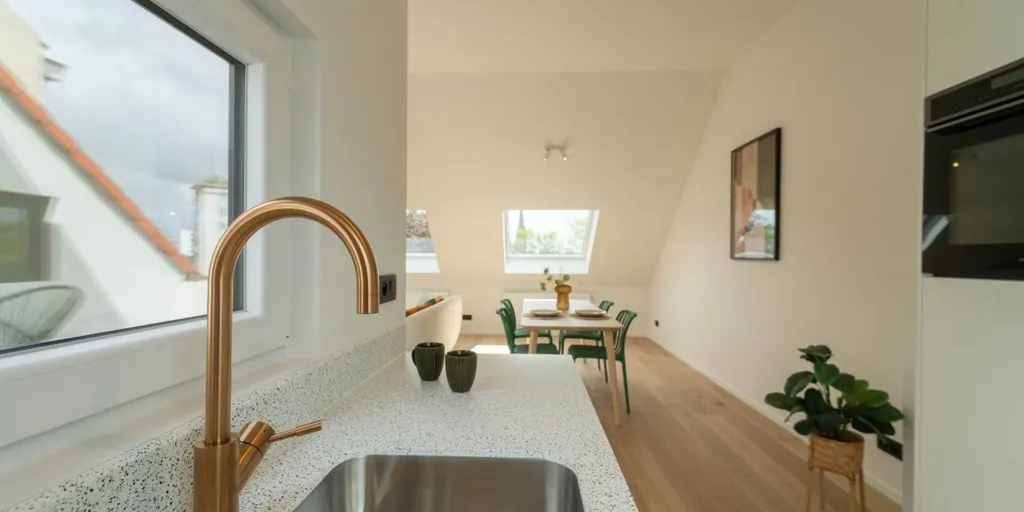 Köök - Duplex Apartment with River View in Gent