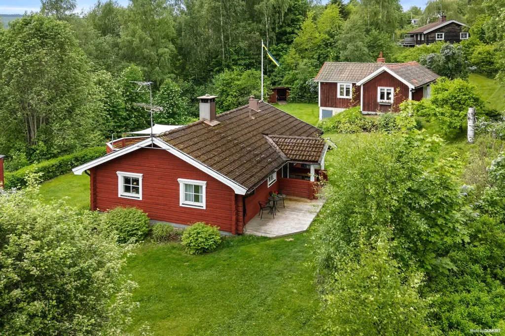 Luftaufnahme - Red Brick Cottage with Lake View in Sågmyra