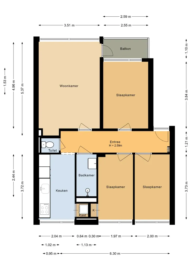 Plaan - 4-Bedroom Apartment with Balcony in Katwijk