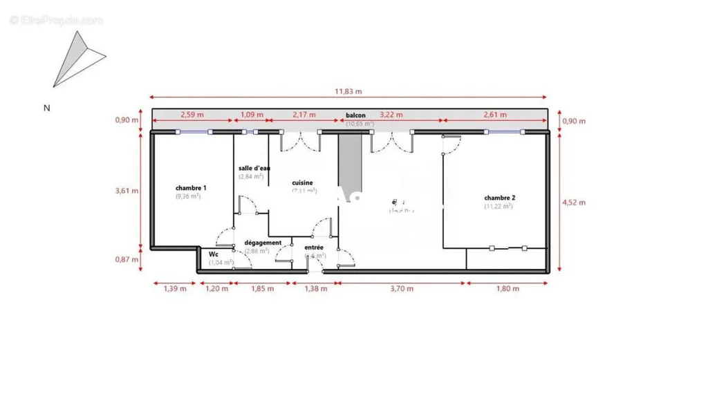 Planimetria - Type 3 Apartment with Balcony in Marseille 10th