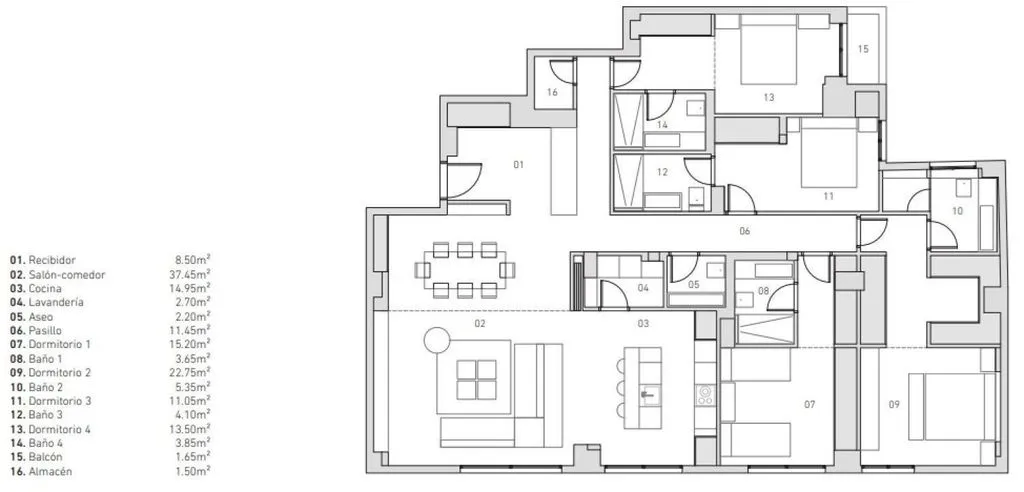 Plan - Luxury Flat with East-Facing Windows in Madrid