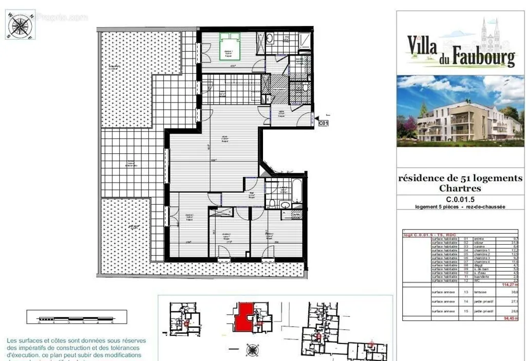 Floor Plan - 5-Piece Apartment with Garden in Chartres