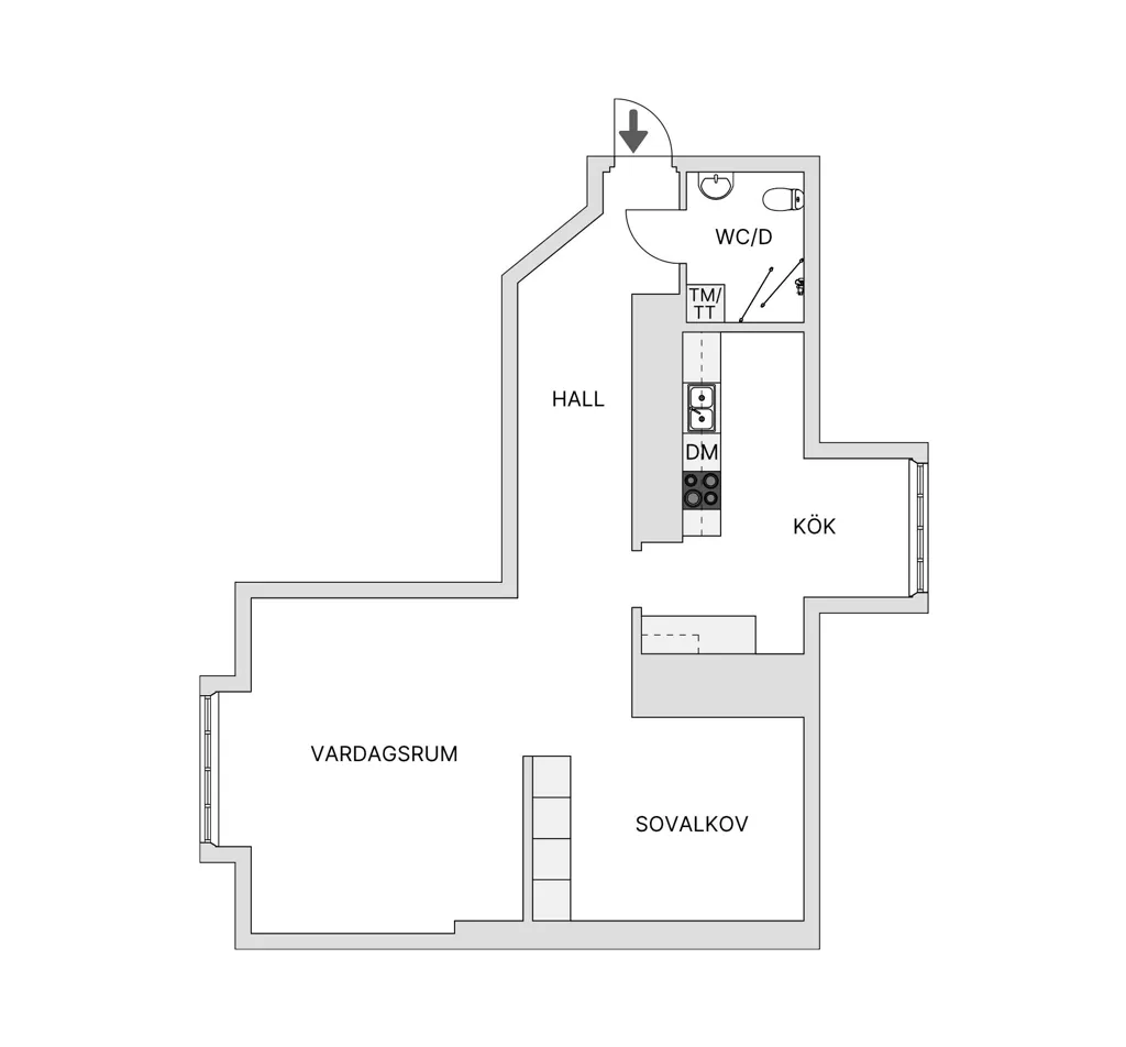 Plano - 1.5-Room Apartment with High Ceilings in Linköping