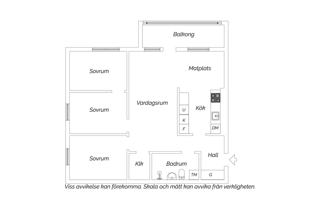 Floor Plan - Spacious 4th Floor Flat with Glazed Balcony in Södertälje