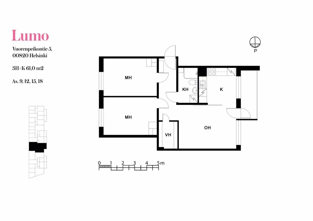 Floor Plan - Compact Triplex with Balcony in Roihuvuori, Helsinki