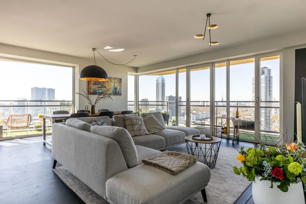 Living Room - Apartment with Skyline View on 27th Floor in Rotterdam