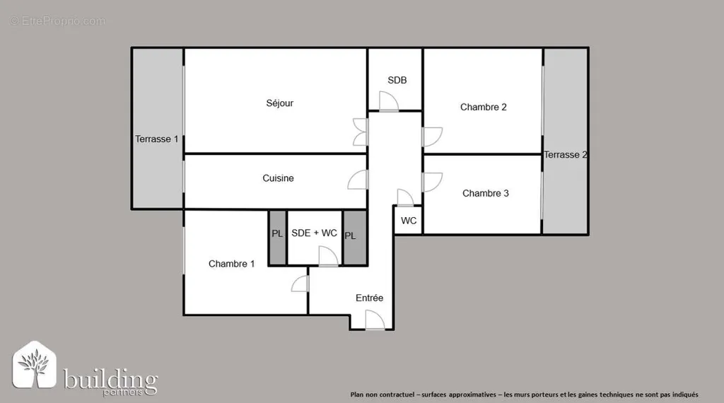 Plan - Appartement 4 Pièces avec Terrasses à Levallois-Perret