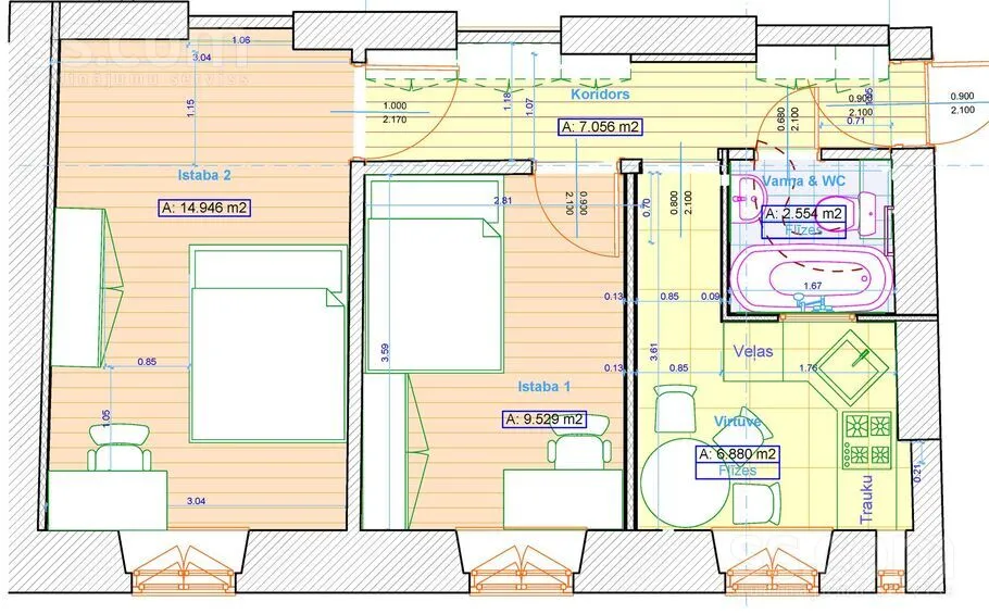 Plan - 2-Bedroom Apartment with Sunny Views in Riga Centre
