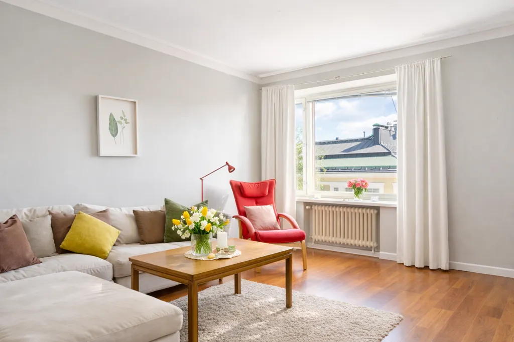 Living Room - Upper Floor Apartment with Park View in Töölö