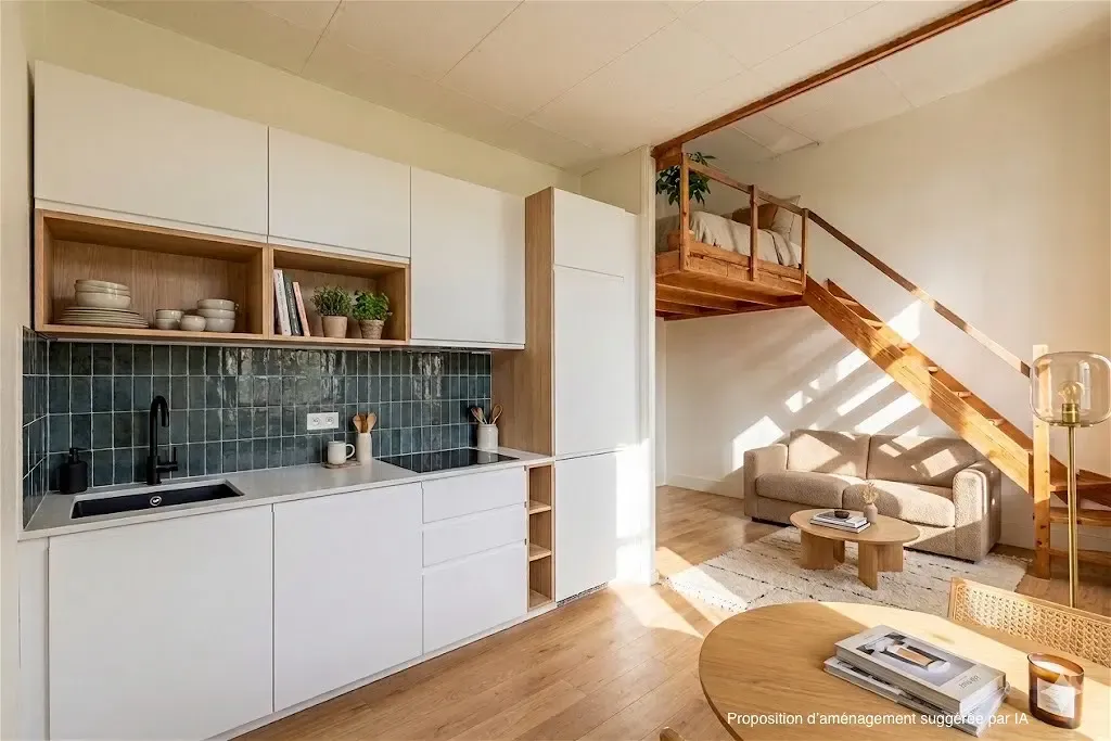 Cuisine - Studio Lumineux avec Mezzanine à Lille République