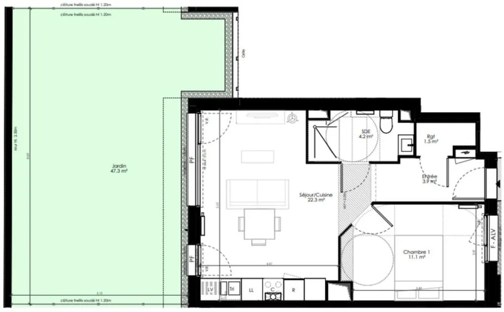 Plan - Appartement T2 avec Jardin à Ivry-sur-Seine