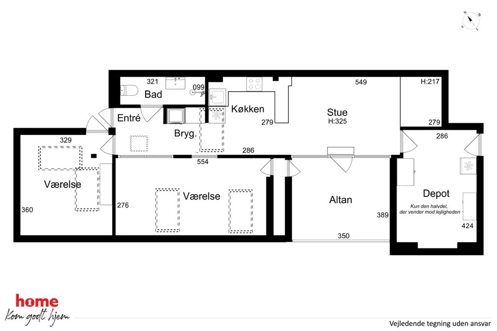 Plaan - 3-toaline korter asukohas Aarhus C