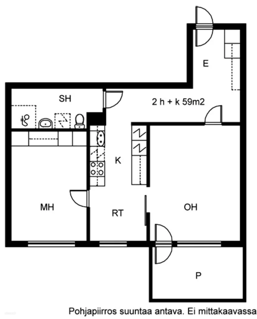 Plaan - Two-Room Apartment with South-Facing Balcony in Tikkurila