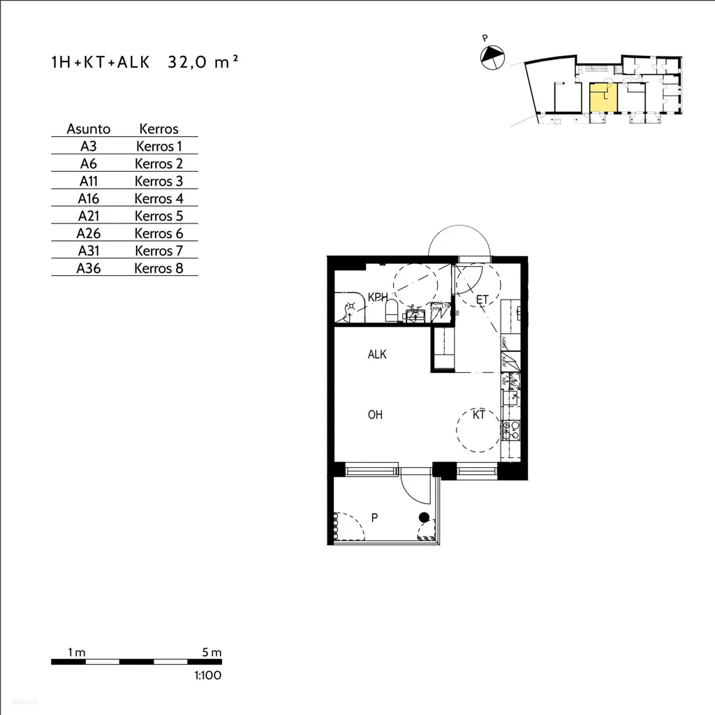 Planimetria - Studio with Balcony in Pohjola, Turku