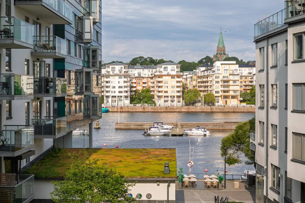 Aerial - Waterfront Apartment with Balcony in Stockholm