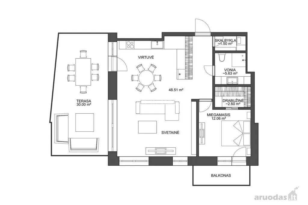 Planimetria - Modern Apartment with Terrace in Kaunas, Freda