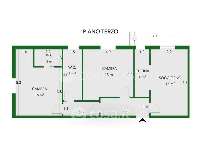 Plan - Trilocale with Balcony in Bologna