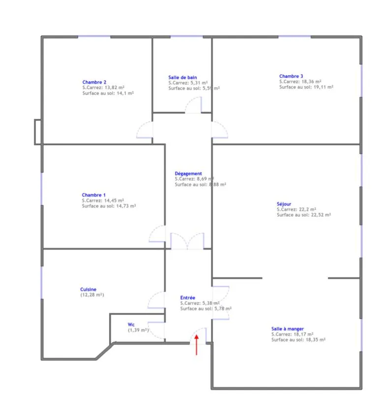 Floor Plan - 5-Piece Apartment with Balcony in Saint-Mandé