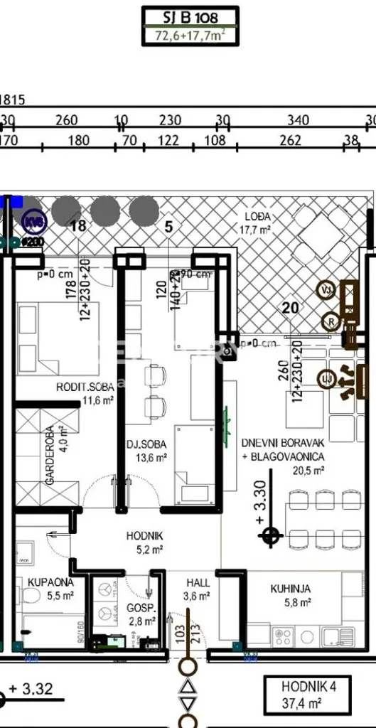 Plan - Two-Bedroom Flat with Balcony in Čakovec