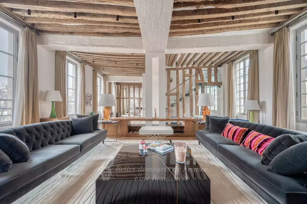 Living Room - Period Charm Triplex with Seine View in Paris 5th
