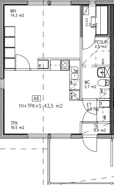Planimetria - Studio Flat with Balcony in Orivesi