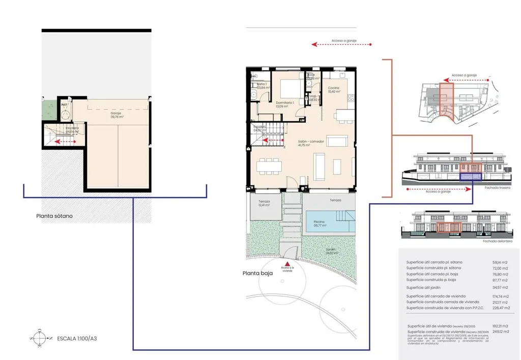 Plan - Eco-Friendly Townhouse with Pool in El Limonar, Málaga
