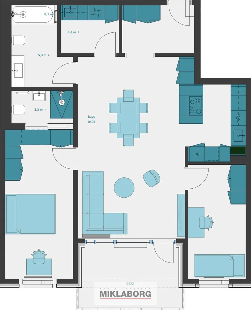 Planimetria - New Flat with Balcony in Hafnarbraut