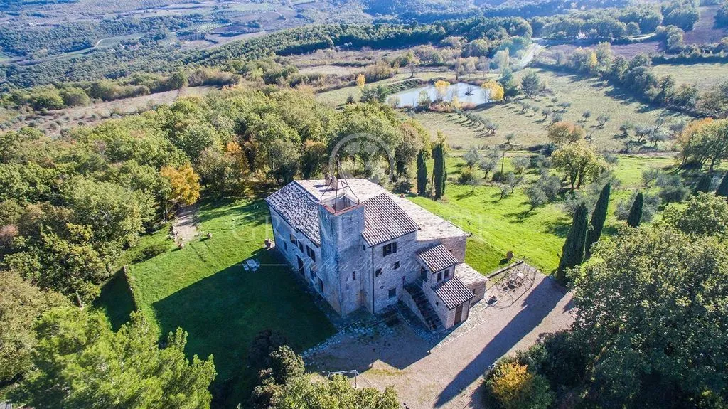 Aerial - Ancient Castle with Pool in Umbria
