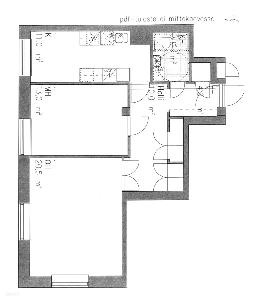 Plan - Two-Room Flat with Sauna in Pori Centre