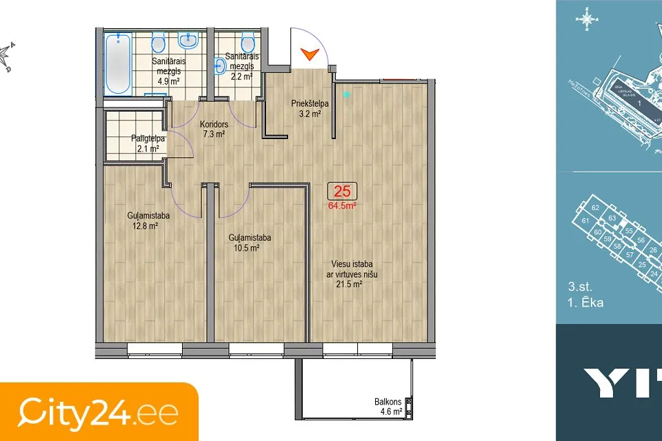 Appartement 3 pièces à Rīga