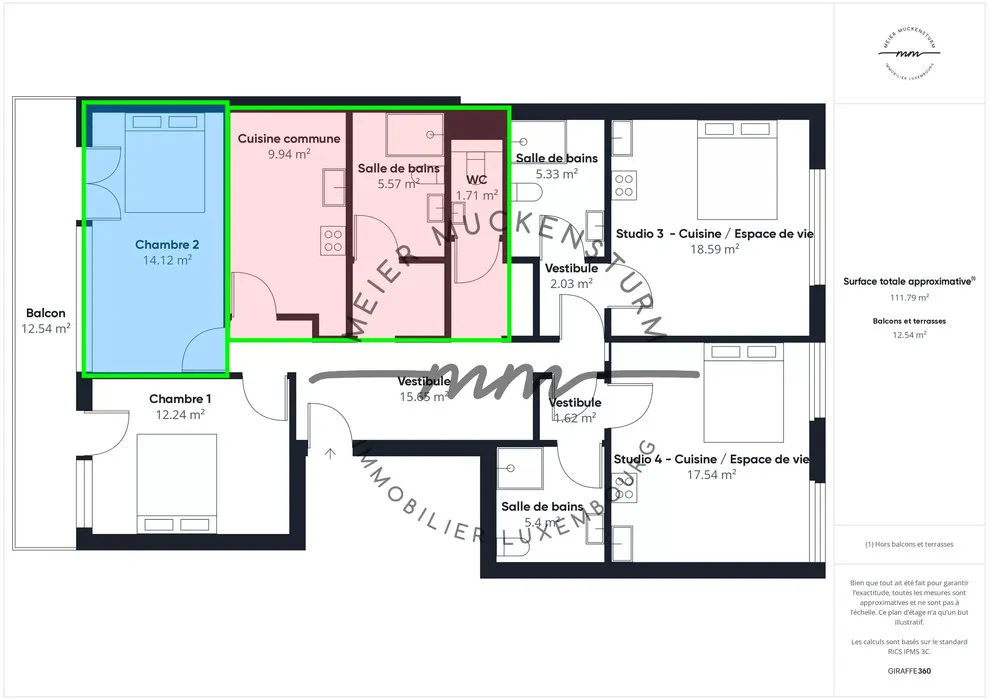 Plan - Chambre Meublée avec Balcon à Luxembourg-Gare
