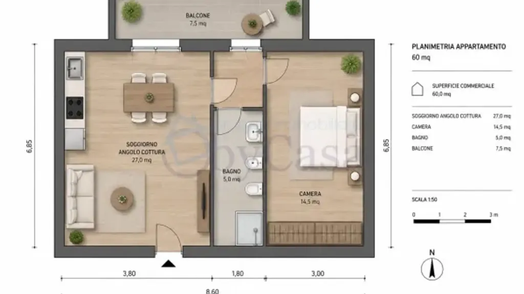 Planimetria - Appartamento ristrutturato con balcone a Ladispoli