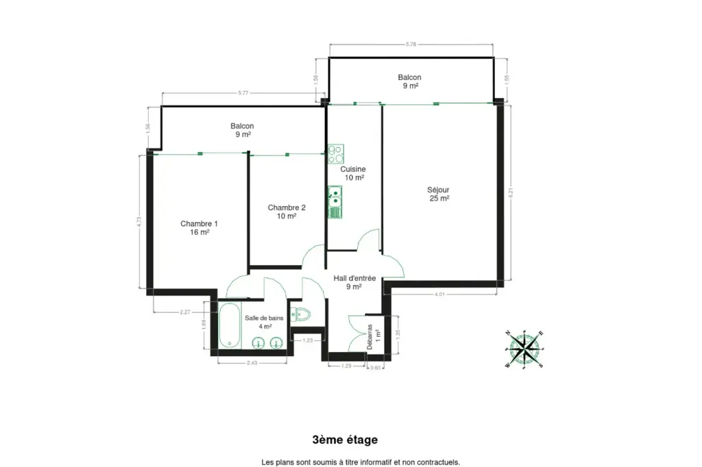 Plan - Appartement 2 Chambres avec Terrasses à Gilly