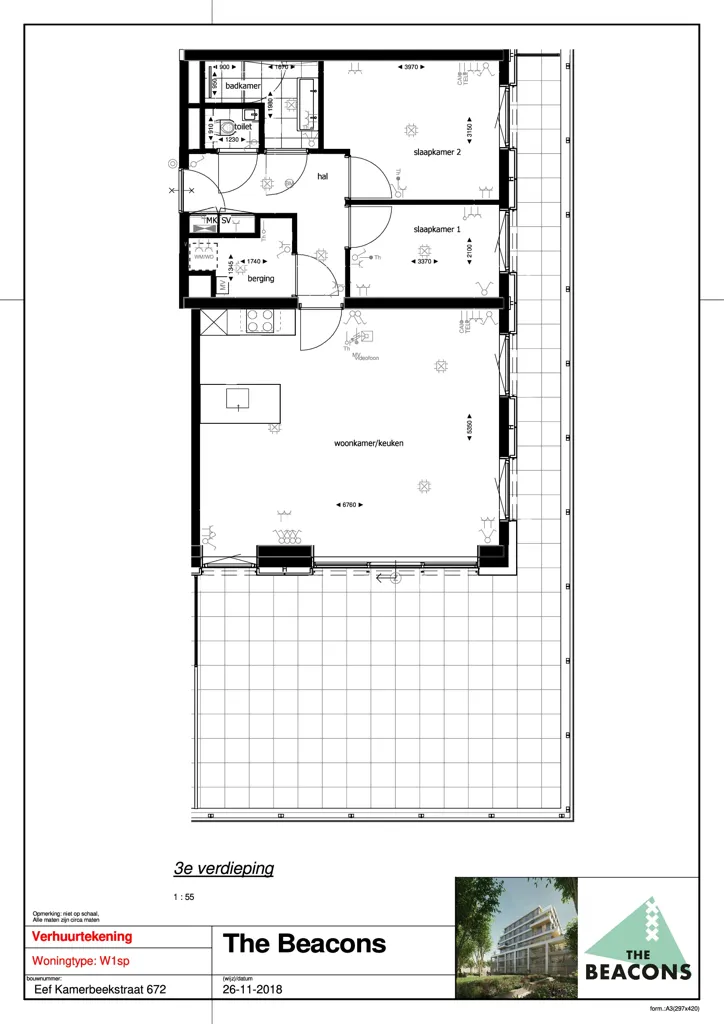 Plaan - Luxury 3-Bedroom Apartment with Binnentuin in Amsterdam