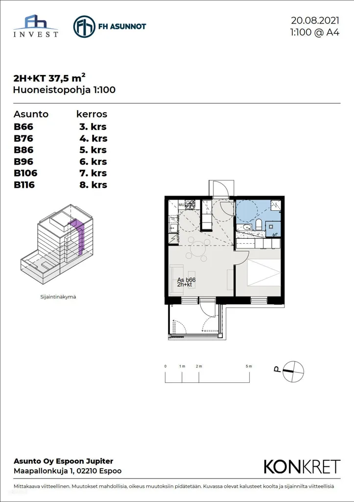 Plan - Modern Flat with Balcony in Espoo Olari