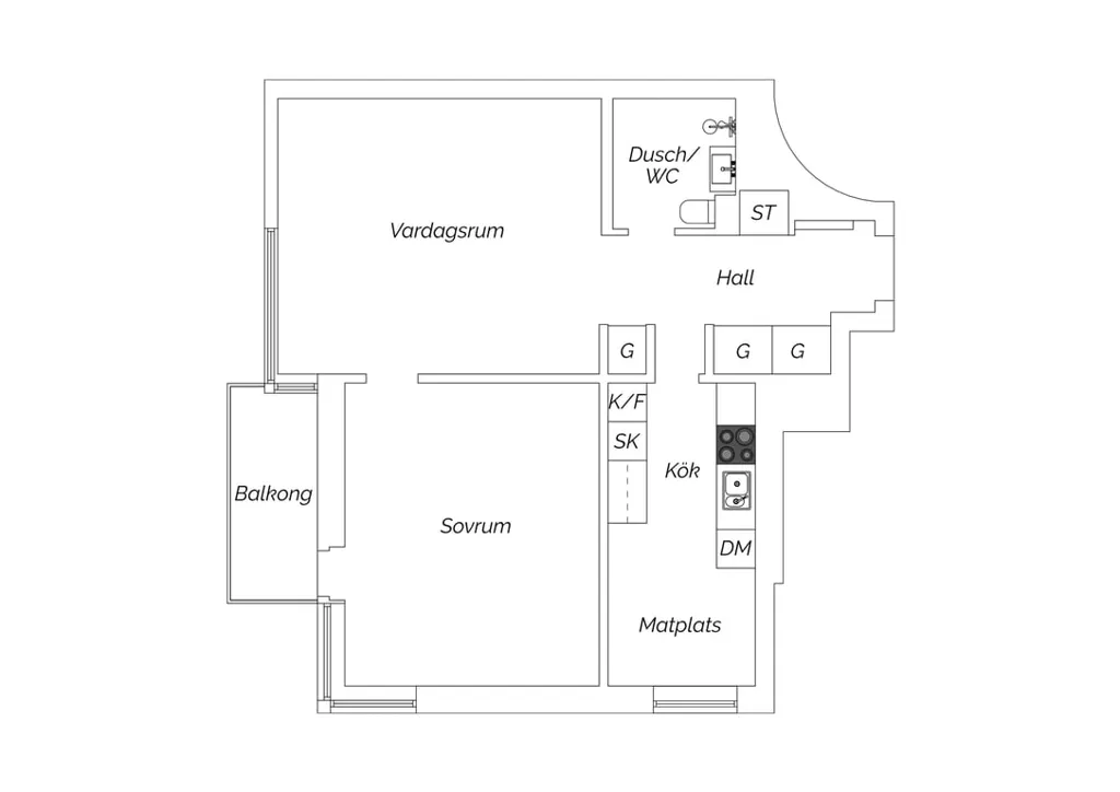 Plan - Funkis Flat with South-Facing Balcony in Stockholm