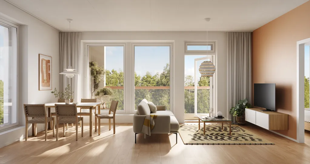 Living Room - Modern Apartment with Garden in Lintuvaara, Espoo