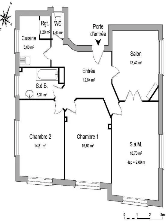 Plan - Appartement T4 avec Balcon à Baudricourt
