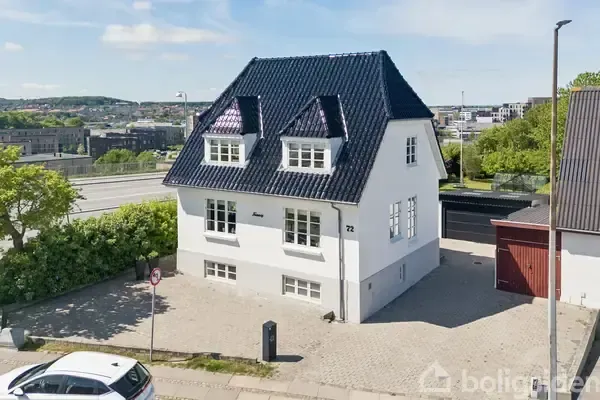 Aerial - Villa with Black-Tiled Roof in Aalborg